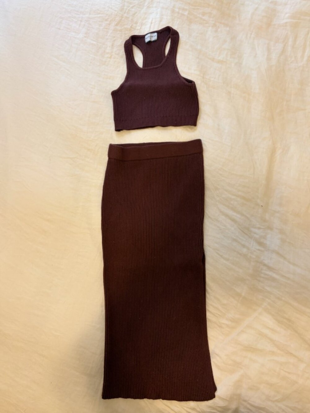 Runaway The Label Brown Two-Piece Ribbed Set